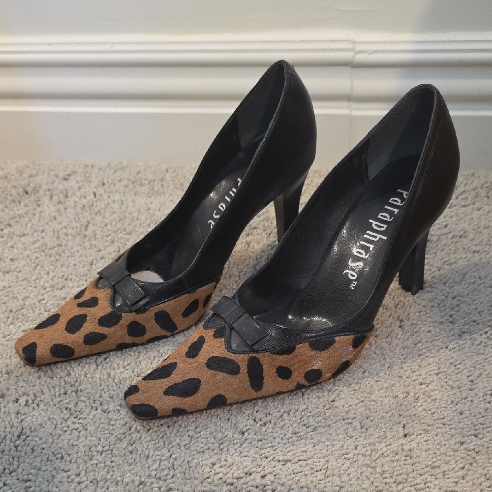 Paraphrase Black and Leopard Print Leather and Cowhair Heels
